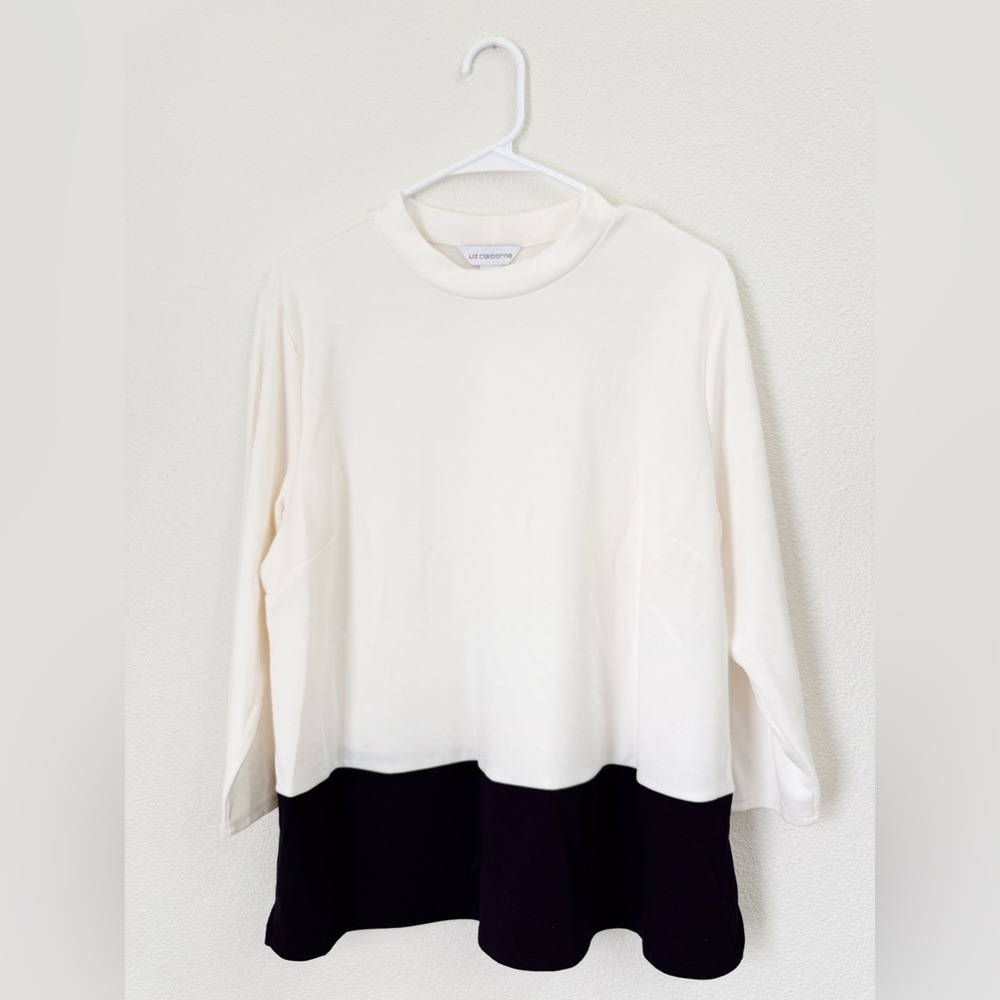 Liz Clairborne NWT Ivory White & Black Long Sleeve Blouse Women’s Size XL